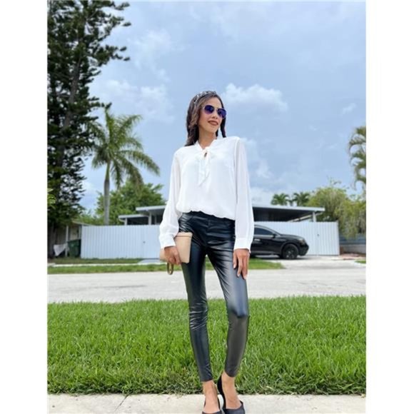 Chiffon Blouses for Women Dressy Bow Tie Neck Long Sleeve Work Shirt Formal - Picture 4 of 6